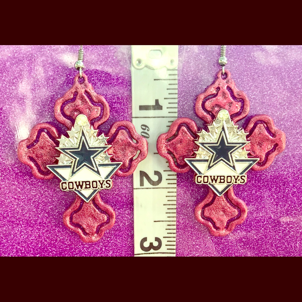 Mauve Cutout Cross Dallas Cowboy Stars Earrings